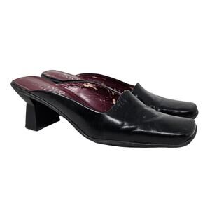Vintage Y2K Franco Sarto 8 Black Leather Square Toe Heel Slide Mule Minimalist
